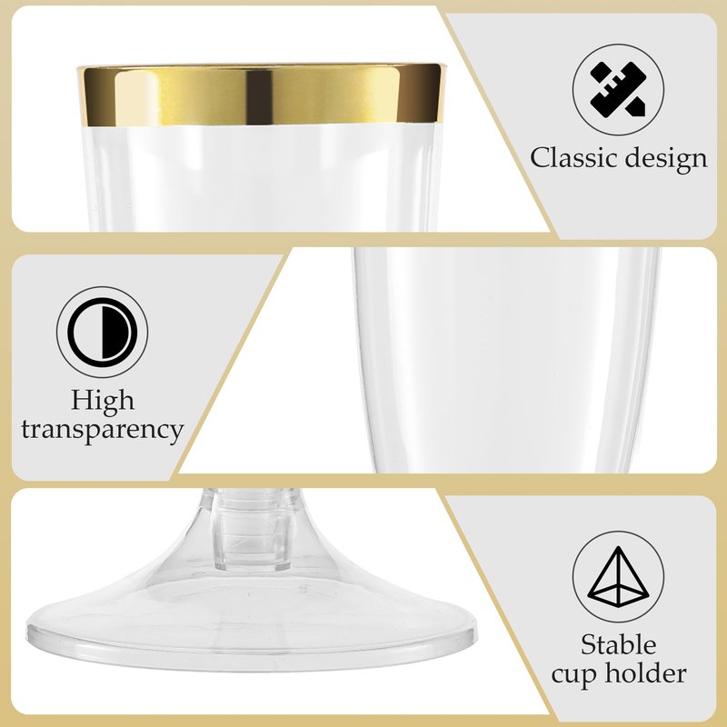 YOUTHSHIP 50 Pack Plastic Champagne Flutes 4.5 Oz Disposable Plastic Champagne Cups Gold Rimmed Cocktail Glasses For Weddings Birthdays Christmas Party Mimosa Glasses Acrylic Wine Cups Shatterproof
