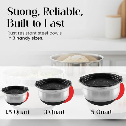 Bellemain Mixing Bowls Set - Stainless Steel Bowls with Airtight Lids | 3-Piece Kitchen Essentials for Baking & Serving