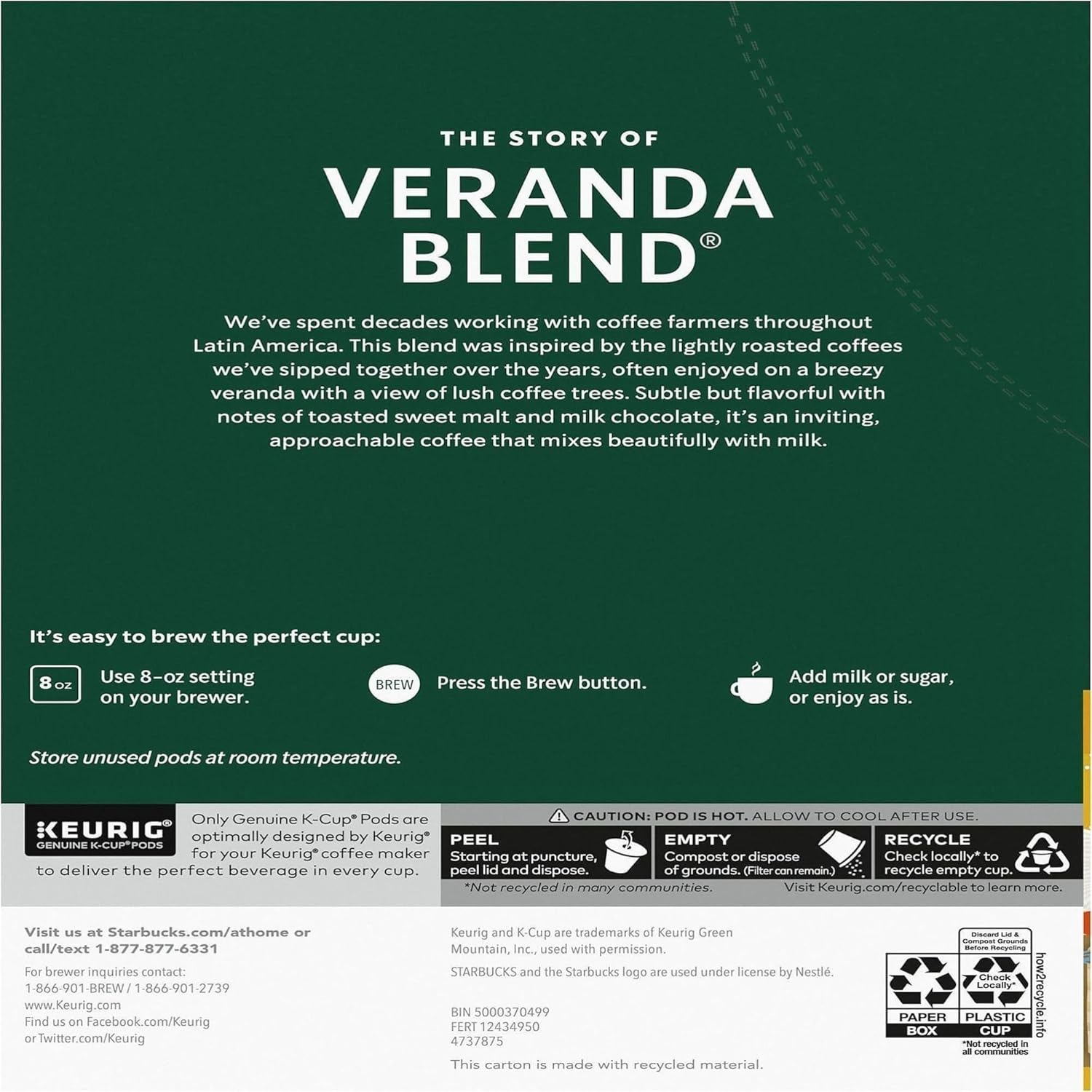 Starbucks® Veranda Blend Single-Serve Coffee K-Cup® - Carton of 24 Pods for Smooth Flavor