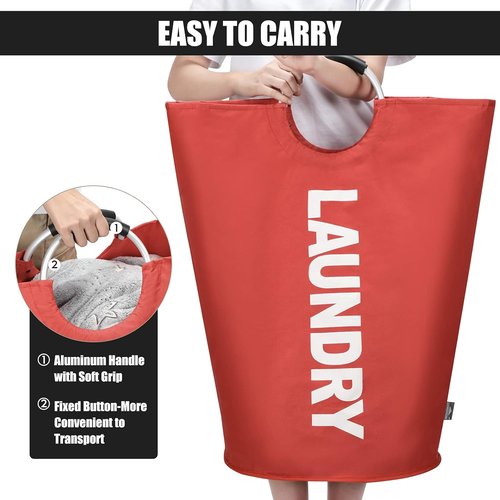 DOKEHOM 82L Large Laundry Basket - Collapsible Freestanding Hamper in Red for Easy Storage