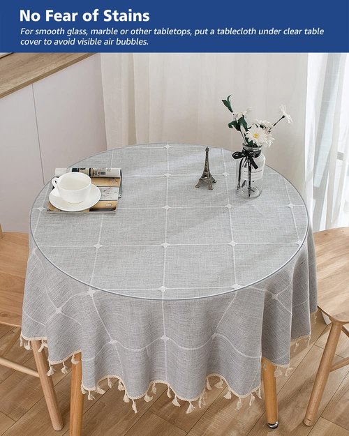 46 Inch Round Clear Dining Room Table Cover Easy Clean Waterproof Plastic Vinyl Table Cloth Protector Wood Furniture Surface Protection Heat Resistant Desk Pad Mat for Coffee End Side Table