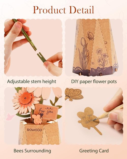 Gerbera Daisy 3D Flower Wooden Puzzle by [Brand Name] - DIY Botanical Model Kit for Adults | 105 PCS Creative Gift