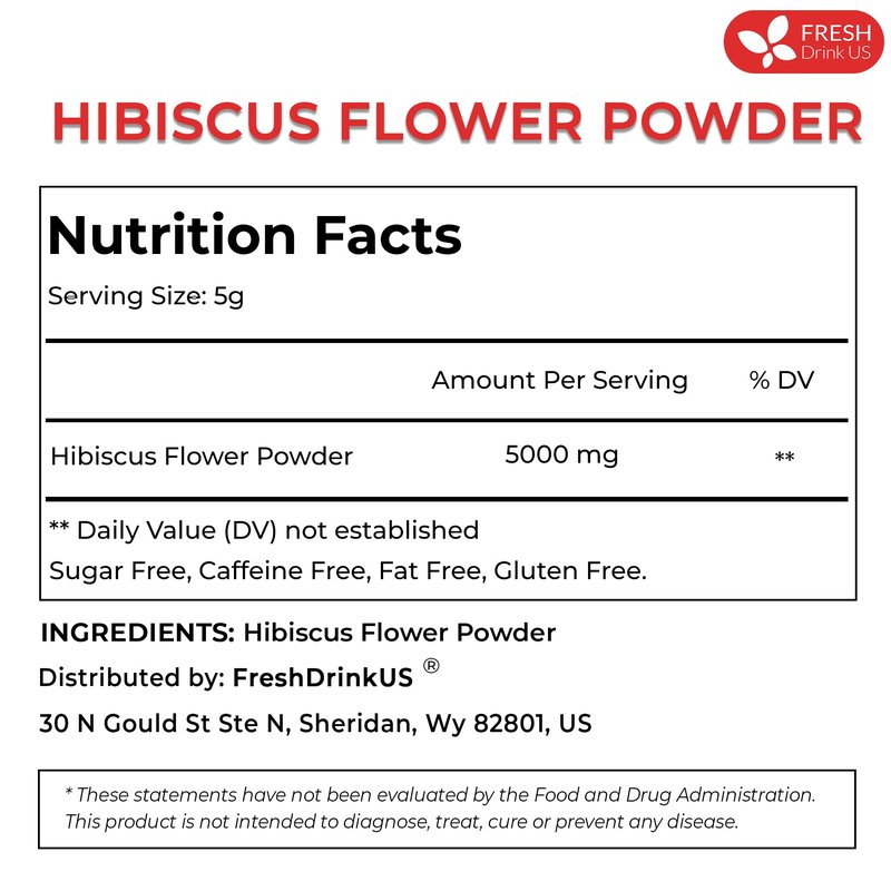 FreshDrinkUS, Premium 16oz Hibiscus Flower Powder, 100% Natural and Pure from Hibiscus Flowers, Natural Food Coloring, No Additives, No Gluten, No Sugar, Vegan