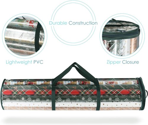 Hearth & Harbor Wrapping Paper Storage Container - Tear-Proof Organizer Holds 14 Rolls | Clear Design
