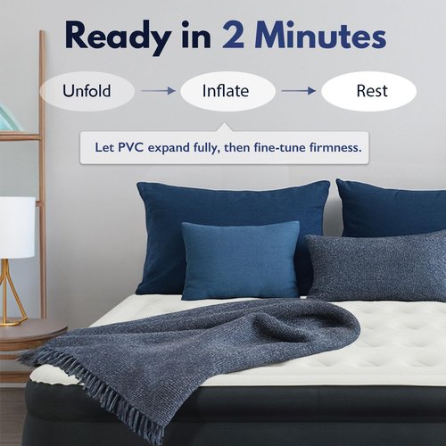 King Koil Queen Air Mattress - Luxury Pillow Top Design with Built-In Pump | Waterproof & Adjustable, 20" Size