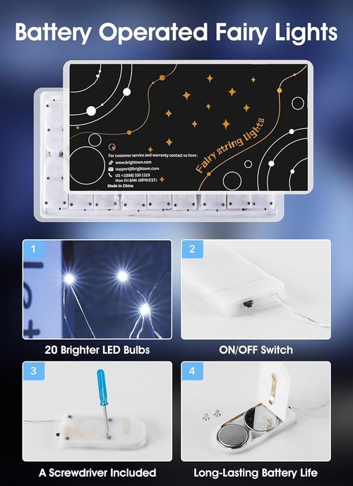 Minetom 6 Pack Fairy Lights - 7ft 20 LED Waterproof Silver Wire String Lights for DIY Crafts & Wedding Décor