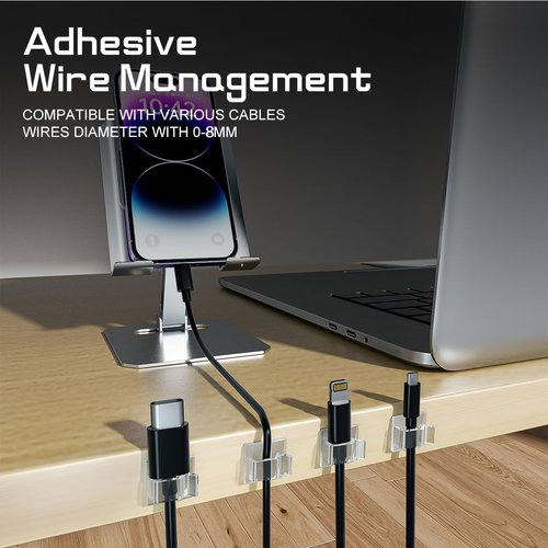 KGROTE Cable Clips - 100PCS Strong Adhesive Wire Holders for Desk, Wall, Car & TV | Clear Medium Size