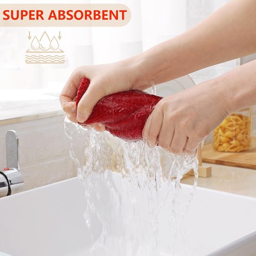 Homaxy 100% Cotton Waffle Weave Dish Towels - Ultra Soft & Absorbent, Quick Drying | 13 x 28 Inches, 6-Pack, Red