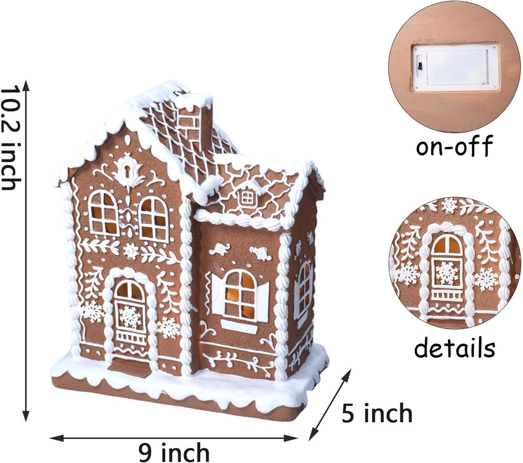 Sheaifun Gingerbread House Decor - LED Christmas Decorations for Indoor Tabletop | 9 x 5 x 10.2 Inch