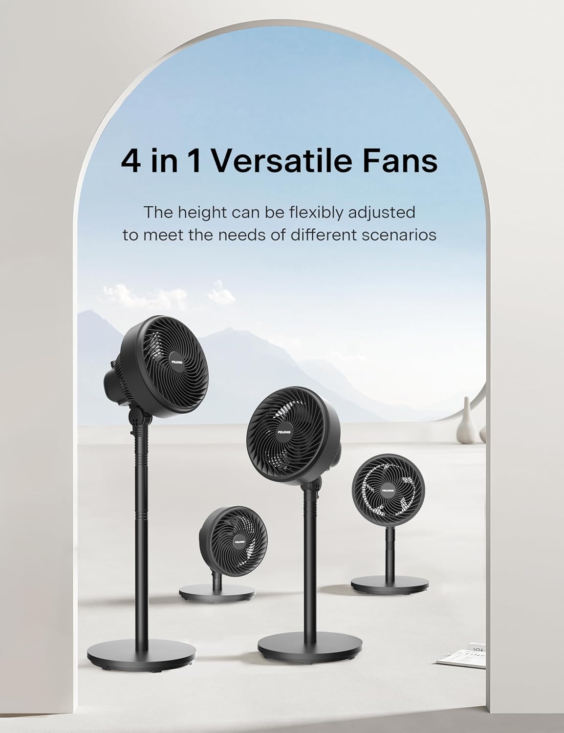 PELONIS 7-Inch Oscillating Pedestal Fan - 3 Speed Adjustable Height | Quiet 5-Blade Design for Home & Office