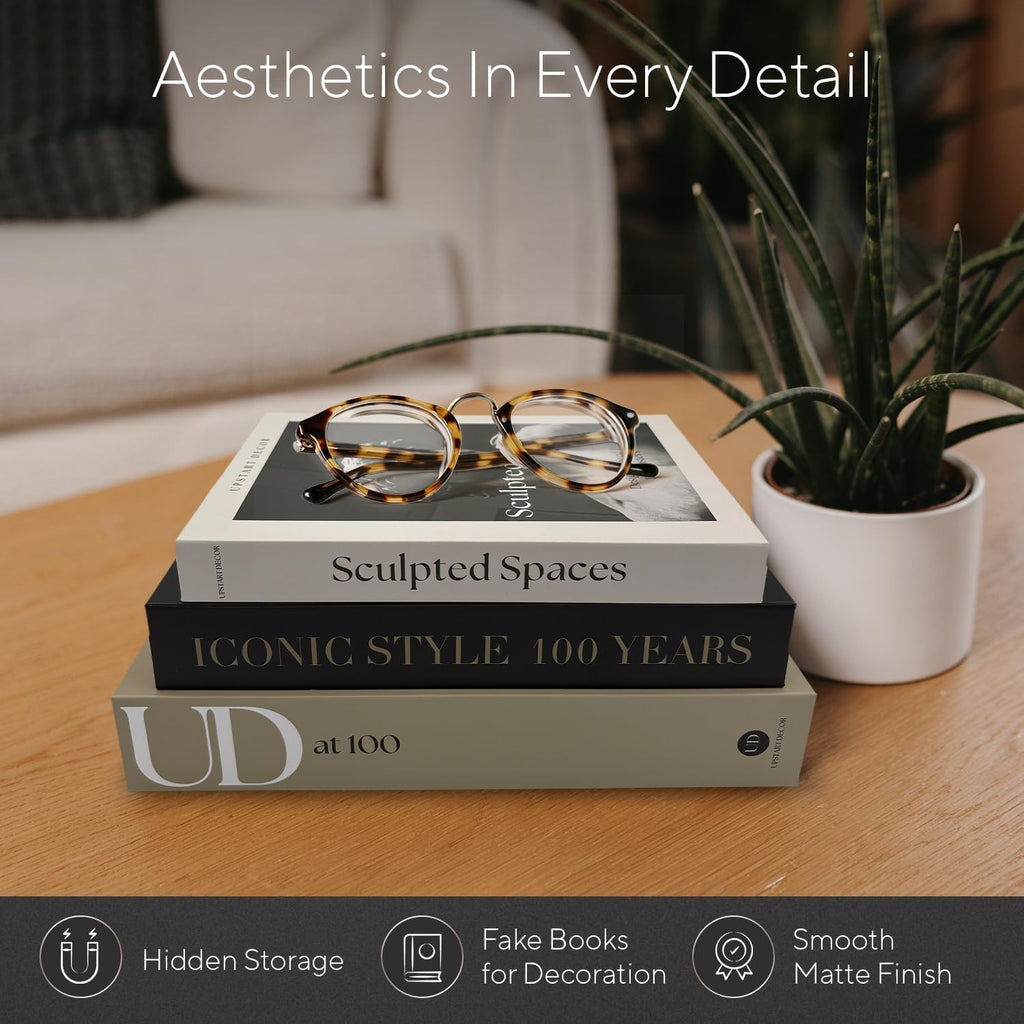 Regine Switzerland Aesthetic Decorative Books - Set of 3 Faux Designer Books for Mid-Century Decor | Minimalist Storage Box