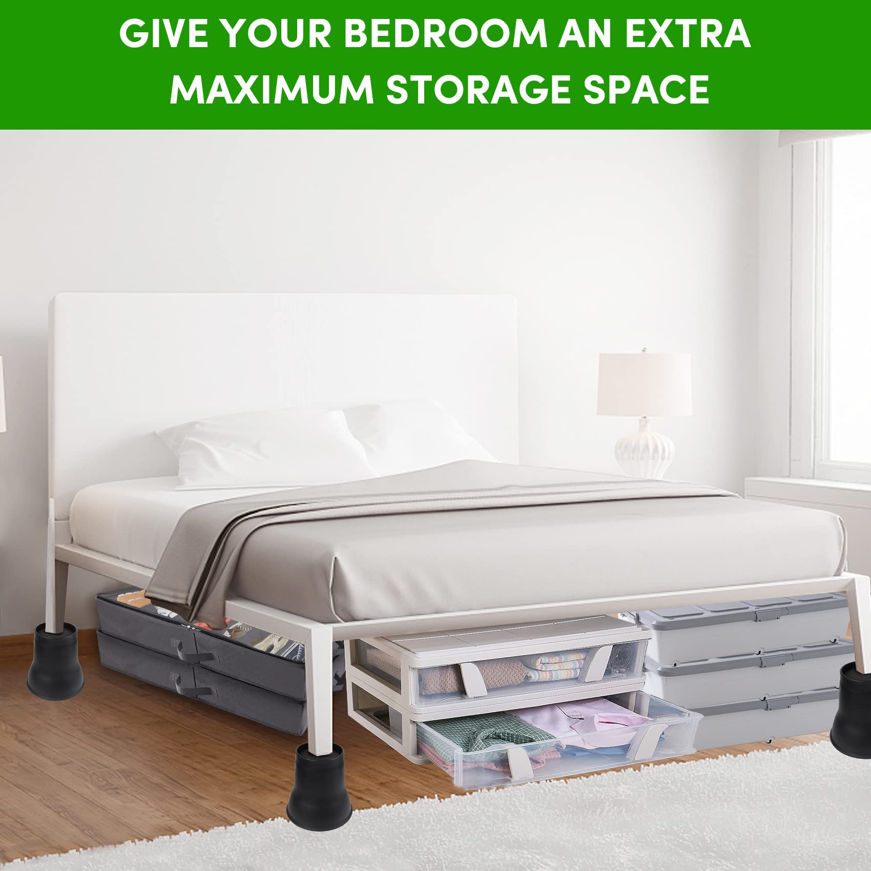 DEDU Bed Risers 6 Inch Heavy Duty 9 Pack, Furniture Risers with Caster Pads Supports Up to 6600 Lbs, Round Couch Risers for Sofas, Couch, Desk or Chair (Black)