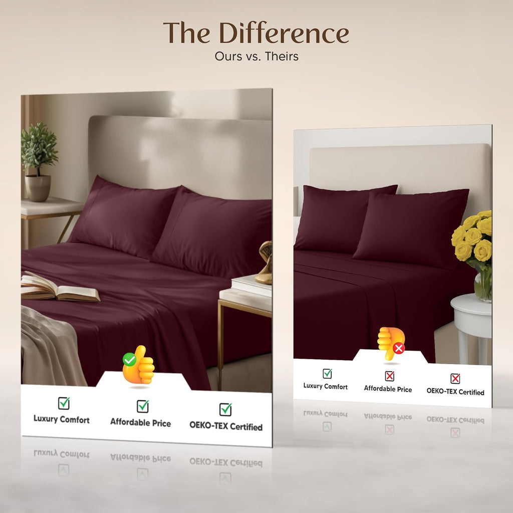 Utopia Bedding Twin XL Sheet Set - Soft & Breathable Microfiber, 3-Piece Set in Burgundy