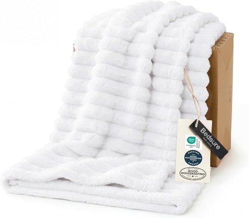 Bedsure GentleSoft White Fleece Blanket - Cozy Soft Throw for Couch, Bright White, 50x70 Inches