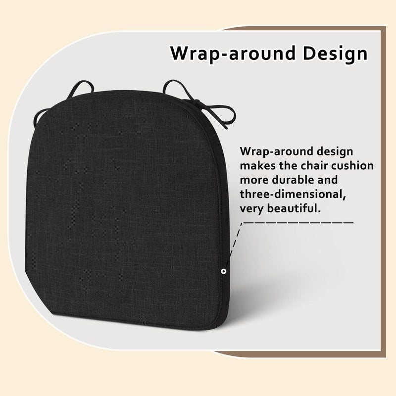 ELFJOY Chair Cushions for Dining Chairs Non-Slip Kitchen Chair Cushions Set of 2 Seat Cushion with Ties for Indoor Kitchen Dining Office Black