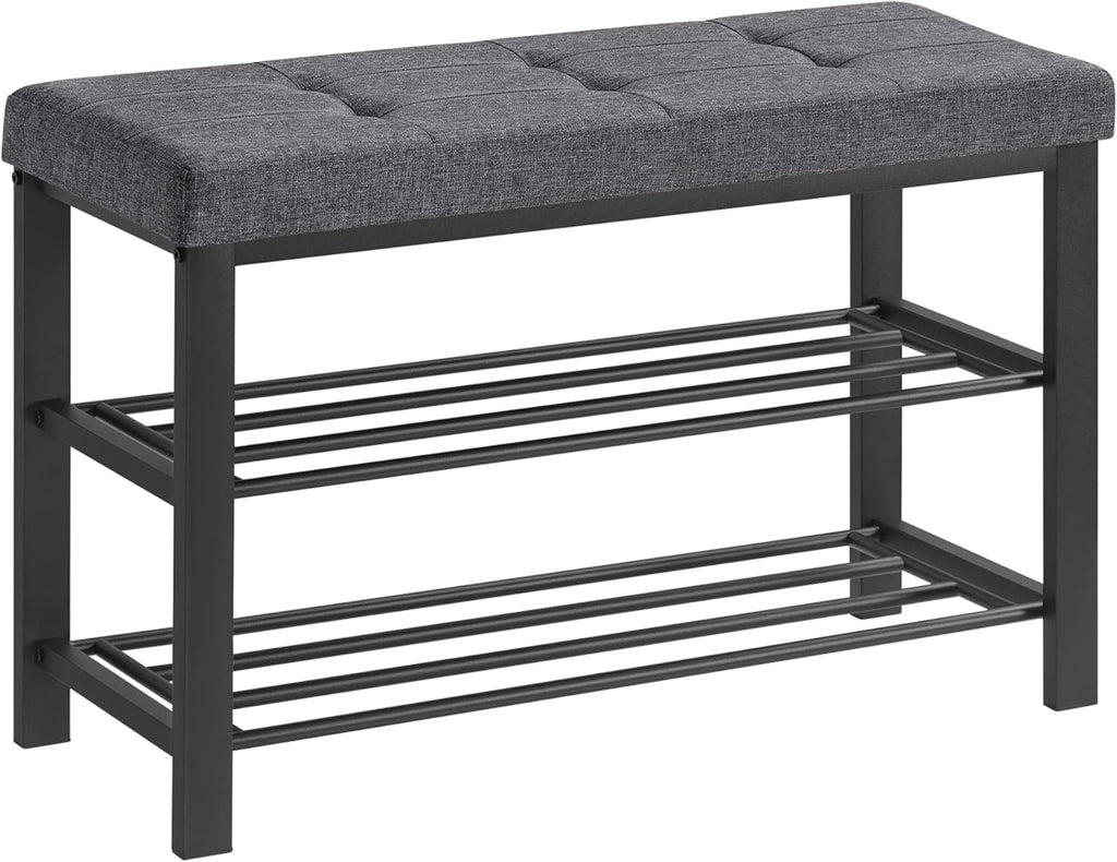 SONGMICS Shoe Bench - Modern Storage Solution with Cushion & Shelf | Dark Gray & Ink Black