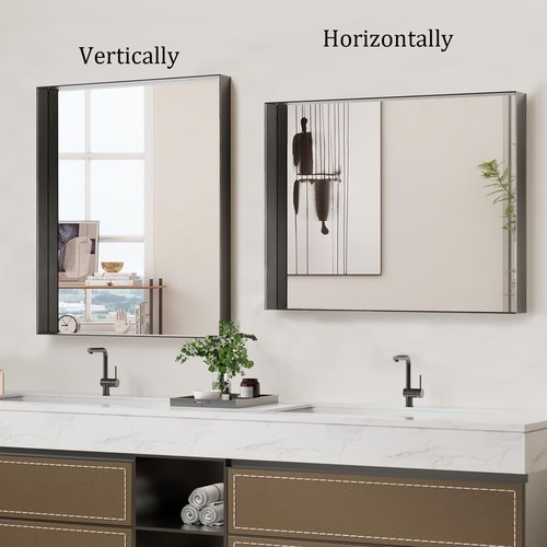Koonmi 20x30 Inch Black Metal Framed Bathroom Mirror for Wall, Rectangle Vanity Mirror with Anti-Rust, Shatterproof Tempered Glass, Horizontal/Vertical Hanging for Farmhouse, Bedroom, Entryway