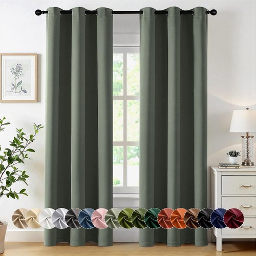 MIULEE Blackout Curtains - Thermal Insulated Room Darkening Drapes | 84-Inch, Dark Mallard Color, 2 Panels