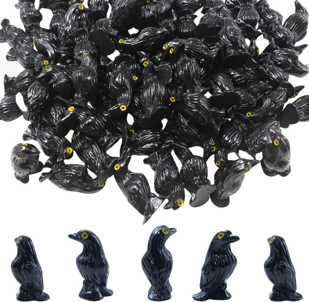 Skiennix Miniature Crows Figurines - 60 Pcs Black Raven Decorations for Halloween & Crafts
