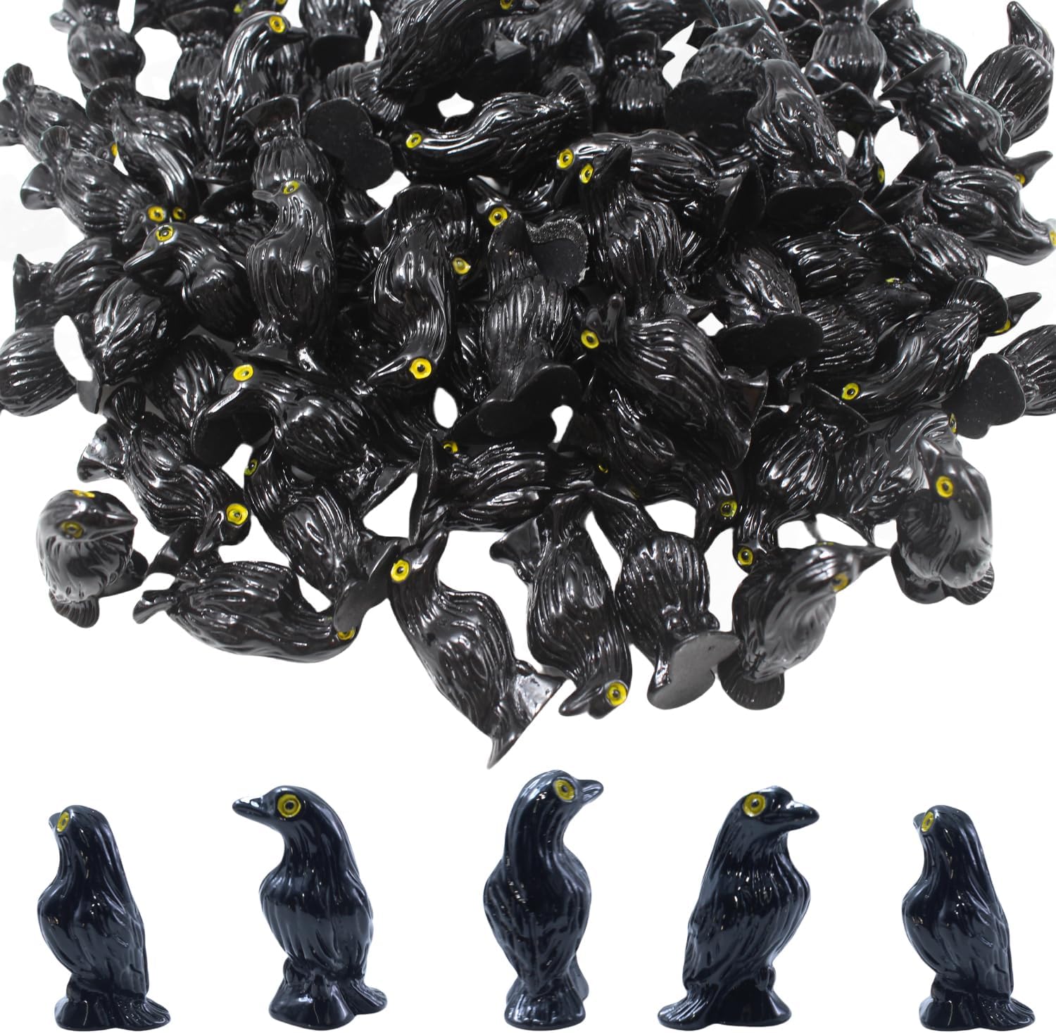 Skiennix Miniature Crows Figurines - 60 Pcs Black Raven Decorations for Halloween & Crafts
