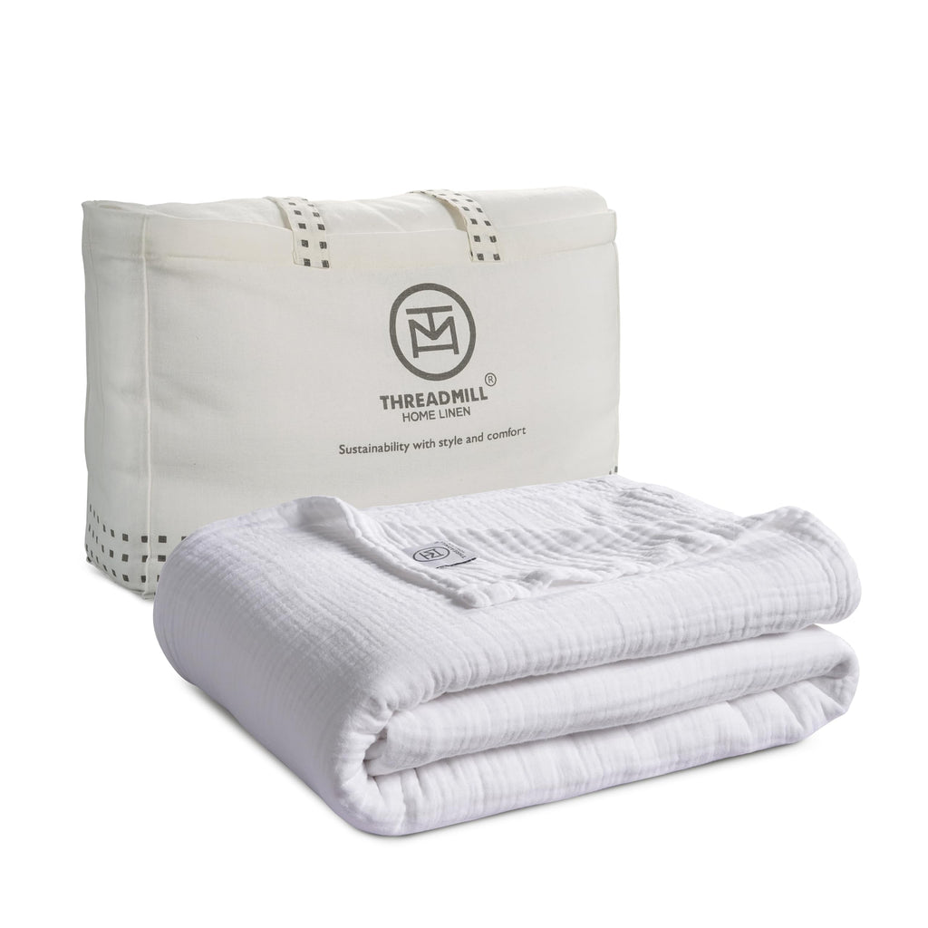 Threadmill Summer Muslin King Size Blanket | 4 Layer 100% Cotton Gauze Blanket | Lightweight, Soft, and Breathable Muslin Blanket for All Seasons | White