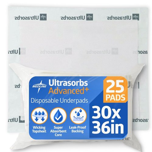 Medline Ultrasorbs Drypads - Super Absorbent Disposable Bed Pads | 30" x 36", 25 Count for Adults & Elderly