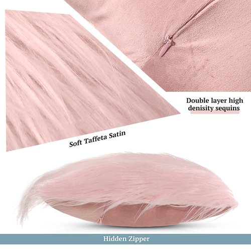 Irenare 4 Pack Faux Fur Throw Pillow Covers Square Cushion Cover Fuzzy Pillow Case Soft Decorative Pillowcase for Sofa, Couch, Chair, Bed, 16 x 16 Inch (Pink, Gray)