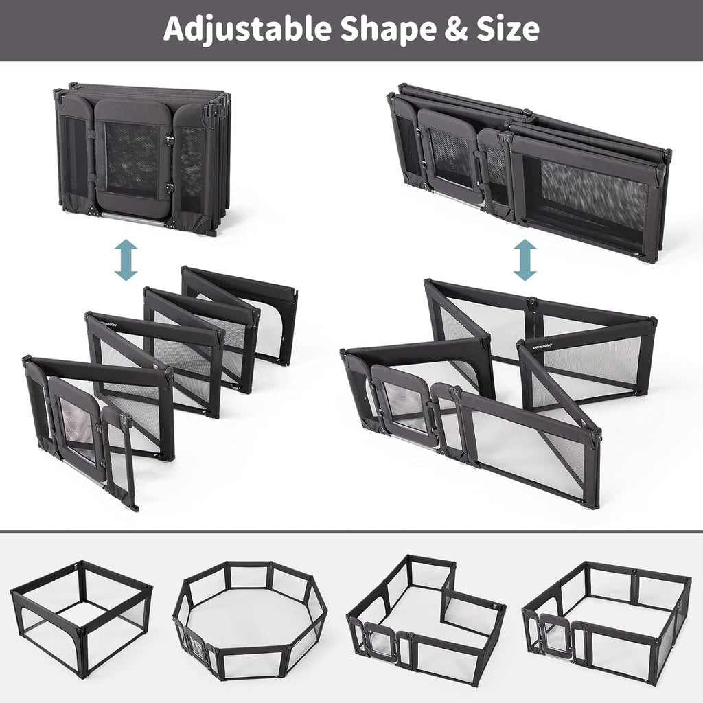 Regine Switzerland Baby Playpen - Foldable Adjustable Play Yard with Door | Heavy-Duty Toddler Playpen, Black