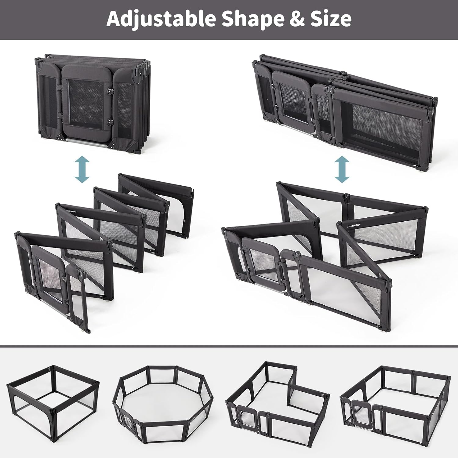 Regine Switzerland Baby Playpen - Foldable Adjustable Play Yard with Door | Heavy-Duty Toddler Playpen, Black