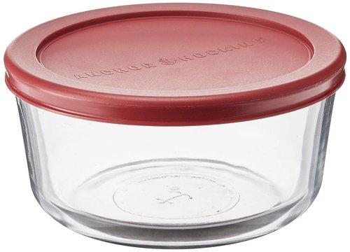 Anchor Hocking 4 Cup Glass Storage Containers with Lids, Set of 4 Glass Food Storage Containers with Red SnugFit Lids
