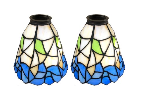 HUIMEIJU Tiffany glass shades, blue and white shades, stained glass fan shades, wall lamps, pendant shade replacement shades. (2PCS)