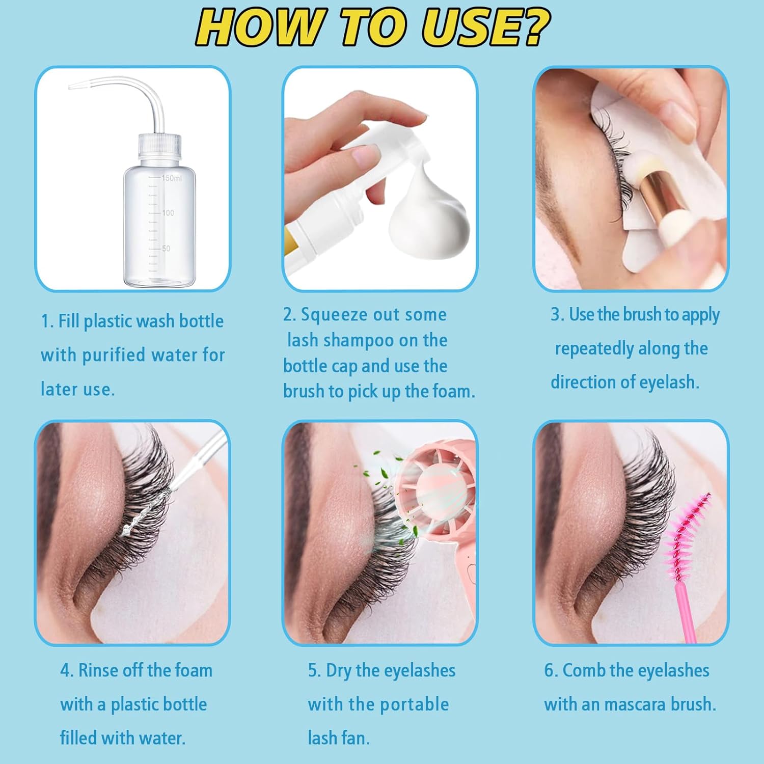 Skiennix Eyelash Extension Cleanser - Gentle Lash Mousse & Shampoo with USB Mini Portable Fan | Rechargeable Handheld Air Conditioner