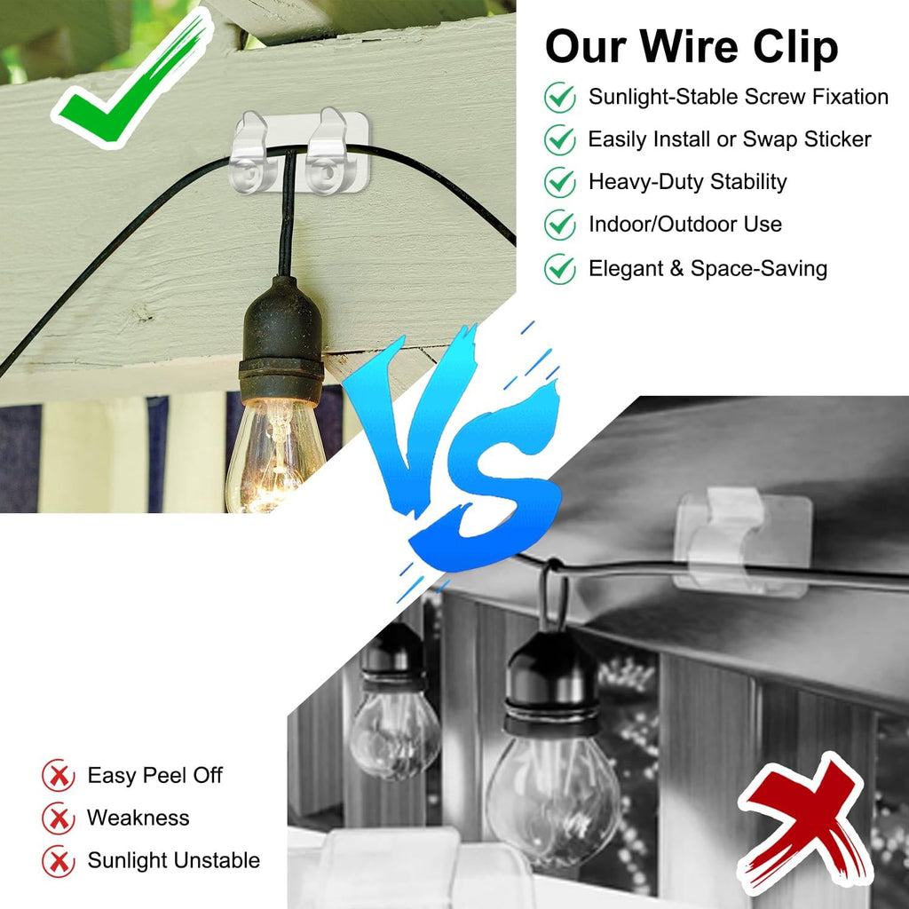 Skiennix Outdoor Light Clips - 50 Heavy-Duty Waterproof Adhesive Clips for LED Hanging Decor