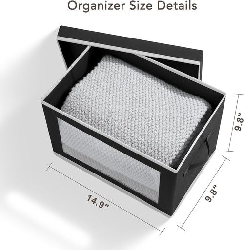 Homsorout Storage Boxes - 5 Pack Foldable Clear Window Bins | Large Decorative Containers for Clothes & Blankets - Black