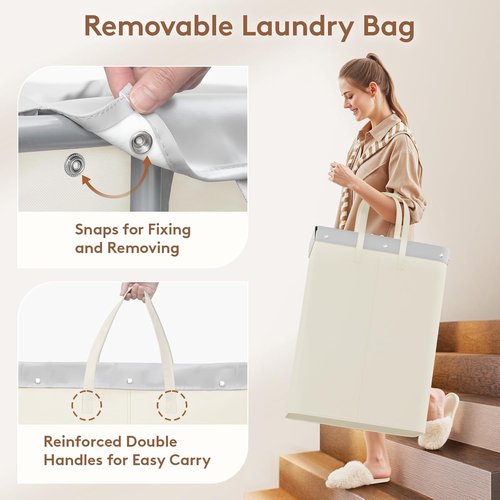 Lifewit 150L Large Laundry Basket - Rolling Hamper with Wheels & Removable Bag | White