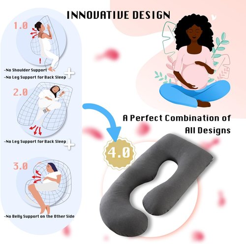Allopera Pregnancy Pillow - Full Body 57-Inch Maternity Support with Removable Washable Cover | Black Grey Velvet