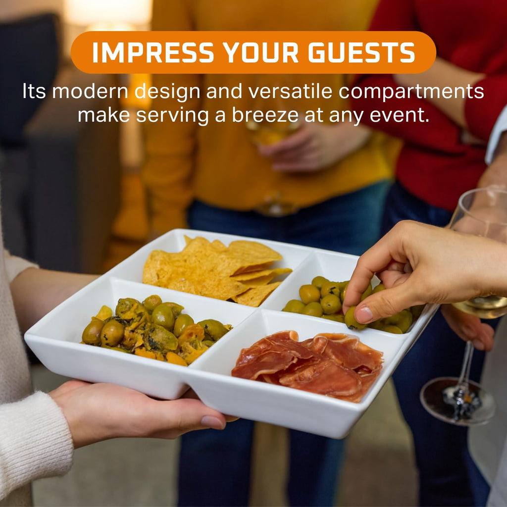 Bruntmor 5 Sectional Porcelain Divided Serving Platter - Relish Tray for Chips and Dip, Sweets, and Appetizers - Divided Serving Dishes for Veggies, Candy and Snacks - Condiment Tray Bowls