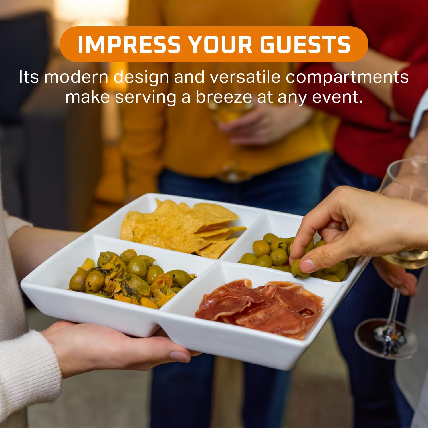 Bruntmor 5 Sectional Porcelain Divided Serving Platter - Relish Tray for Chips and Dip, Sweets, and Appetizers - Divided Serving Dishes for Veggies, Candy and Snacks - Condiment Tray Bowls