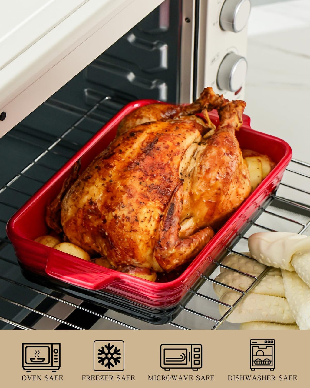 Regine Switzerland Casserole Dishes - Heat-Resistant Ceramic Bakeware Set of 4 | Red, 9.4"-14.7" Sizes