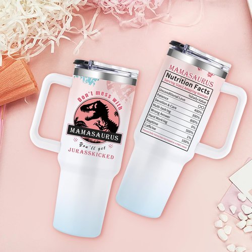 Aokonby Mom Gifts From Daughter Birthday Gifts for Mom From Son - 40 Oz Dinosaur Travel Cup Gift Set Chirstmas Mothers Day Presents For Moms - Don't Mess With Mama White Tumbler with Lid Straw