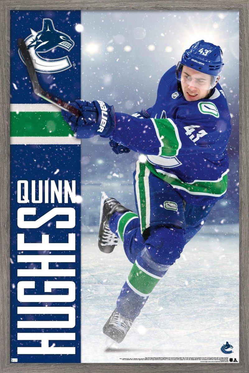 NHL Vancouver Canucks - Quinn Hughes 20 Wall Poster, 22.4L" x 14.7W", Gray Framed Version