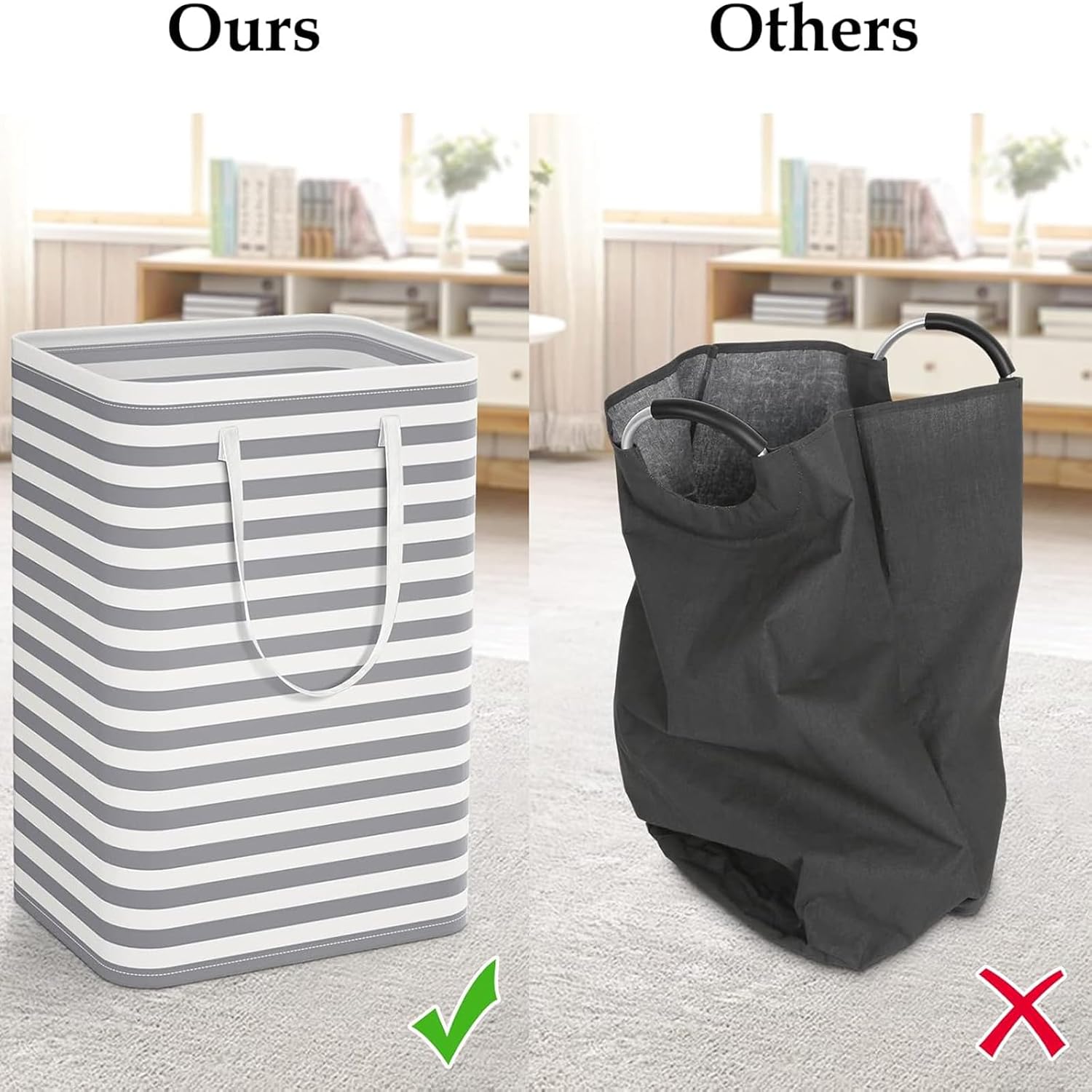 Skiennix Large Collapsible Laundry Hamper - Waterproof Freestanding Basket with Easy Carry Handles | 75L Gray