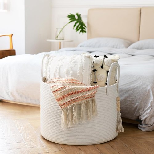 Goodpick Large Laundry Basket - Stylish White Storage Solution for Blankets & Baby Items | 17.7 x 12.6 Inches