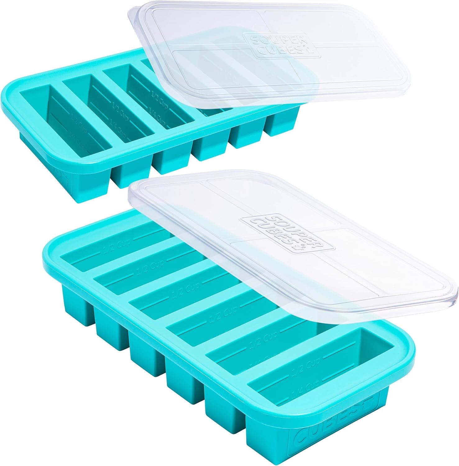 Souper Cubes 1/2 Cup Silicone Freezer Molds - Ideal for Soups, Sauces & Smoothies | Aqua 2-Pack