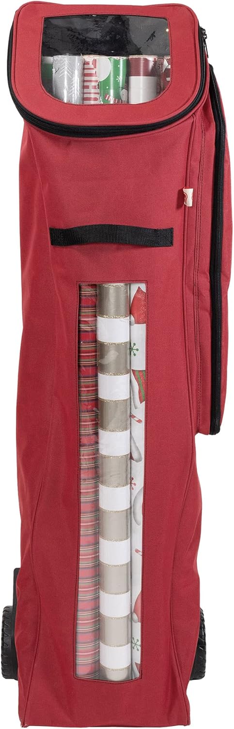 Rolling Gift Wrapping Paper Storage Containers - Holds 12 (40-Inch) Rolls | Over-Door Organizer with Oversized Wheels
