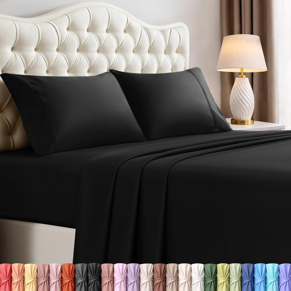 Utopia Bedding King Size Sheet Set - 4-Piece Soft Microfiber Bed Sheets | Oeko-Tex Certified (Black)