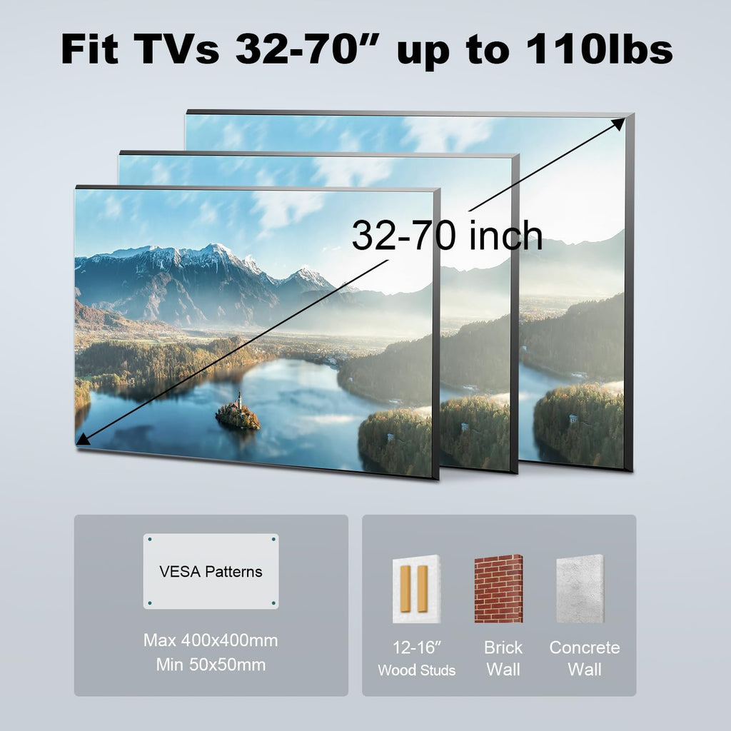 USX STAR Full Motion TV Wall Mount Bracket - Fits 32-70 Inch TVs, Swivel & Tilt, Max VESA 400x400mm, Holds 110 lbs