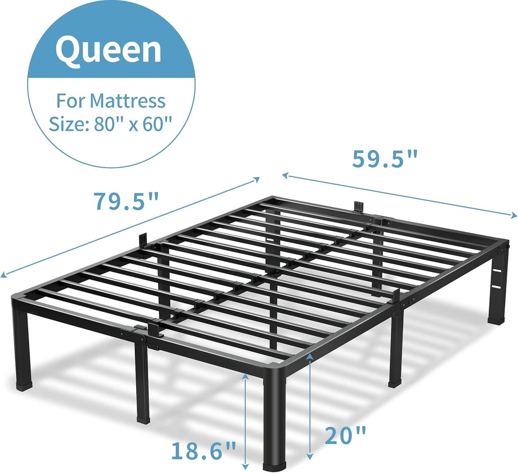 VIPSHOW 20-Inch Heavy Duty Queen Bed Frame - Metal Platform with Noise-Free Design & Easy Assembly