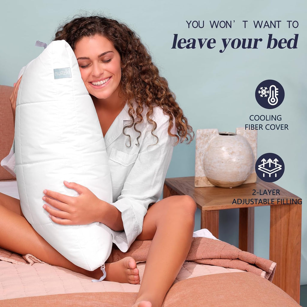 Nuzzle Cooling Adjustable Pillow - Luxury Queen Size for Side Sleepers | Soft & Firm Support