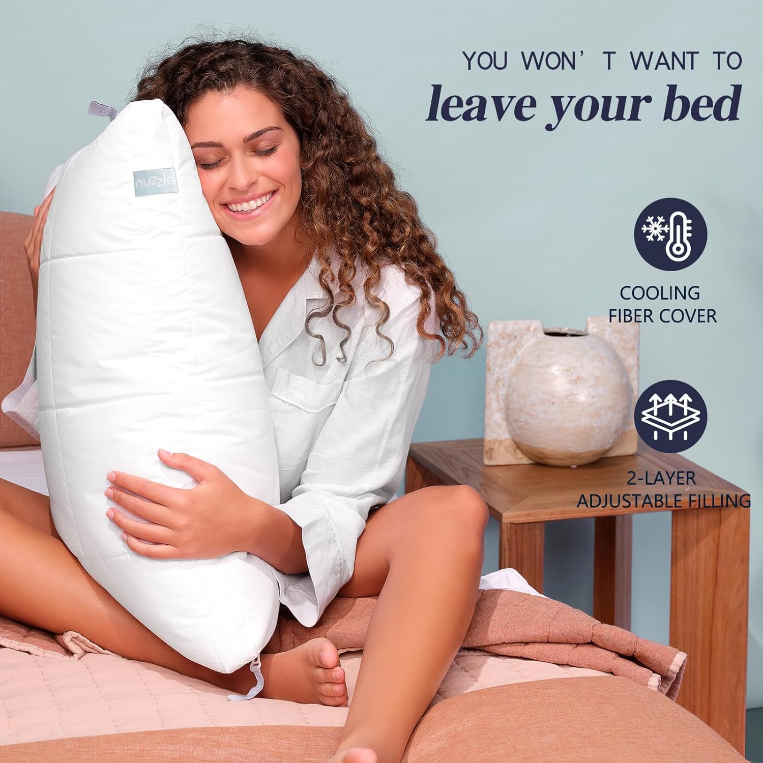 Nuzzle Cooling Adjustable Pillow - Luxury Queen Size for Side Sleepers | Soft & Firm Support